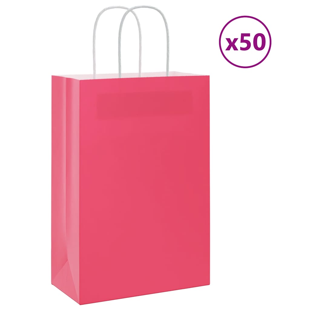 Paper Bags 50 pcs with Handles Pink 21x11x31 cm - The Home Maker