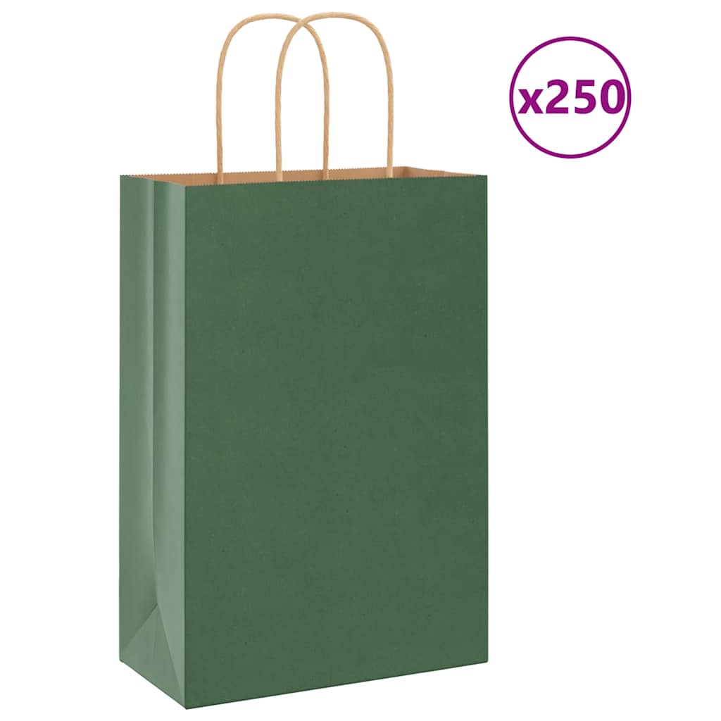 Paper Bags 250 pcs with Handles Green 21x11x31 cm - Discount Dealers