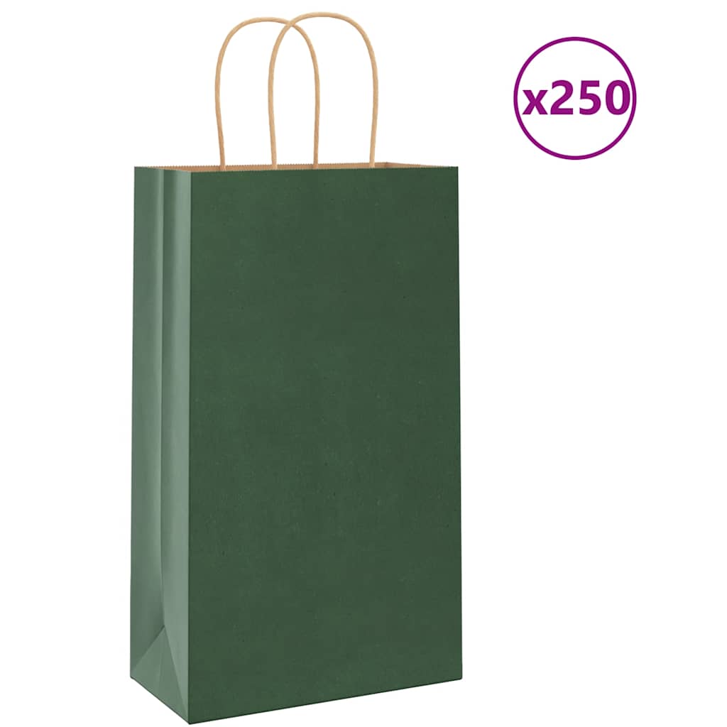 Paper Bags 250 pcs with Handles Green 21x11x36 cm - Charlotte Dunes