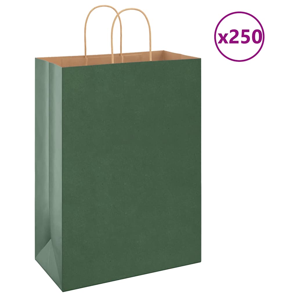 Paper Bags 250 pcs with Handles Green 32x17x44 cm - Direct Imports