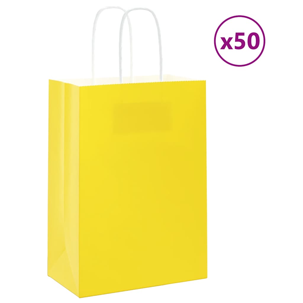 Paper Bags 50 pcs with Handles Yellow 15x8x21 cm - Merkel Designers