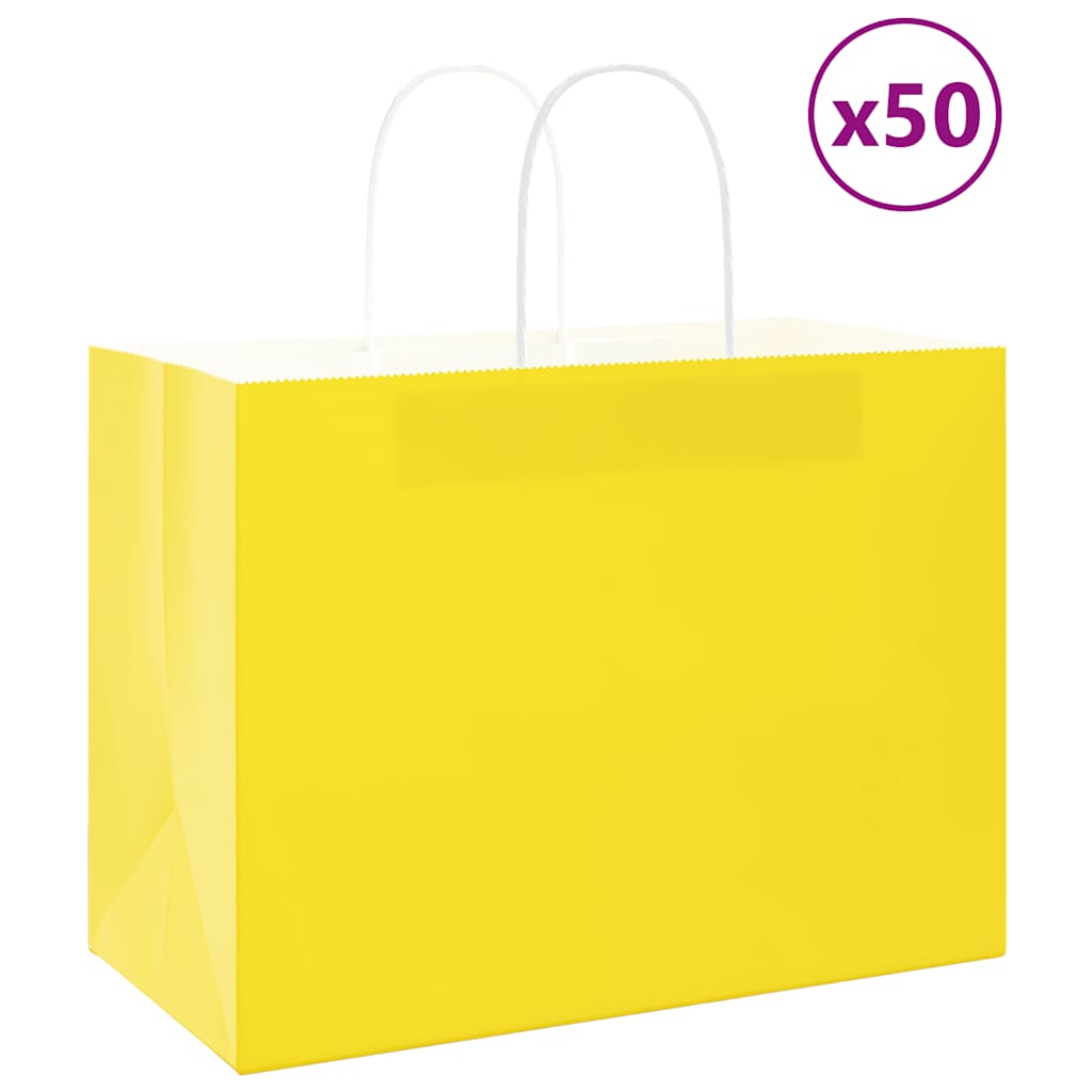 Paper Bags 50 pcs with Handles Yellow 32x17x25 cm - Sid & Sam