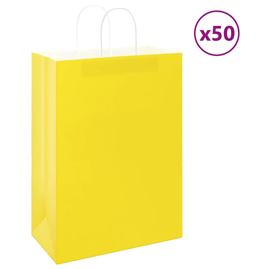Paper Bags 50 pcs with Handles Yellow 32x17x44 cm - Charlotte Dunes