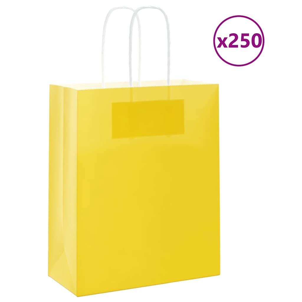 Paper Bags 250 pcs with Handles Yellow 18x8x22 cm - Direct Imports