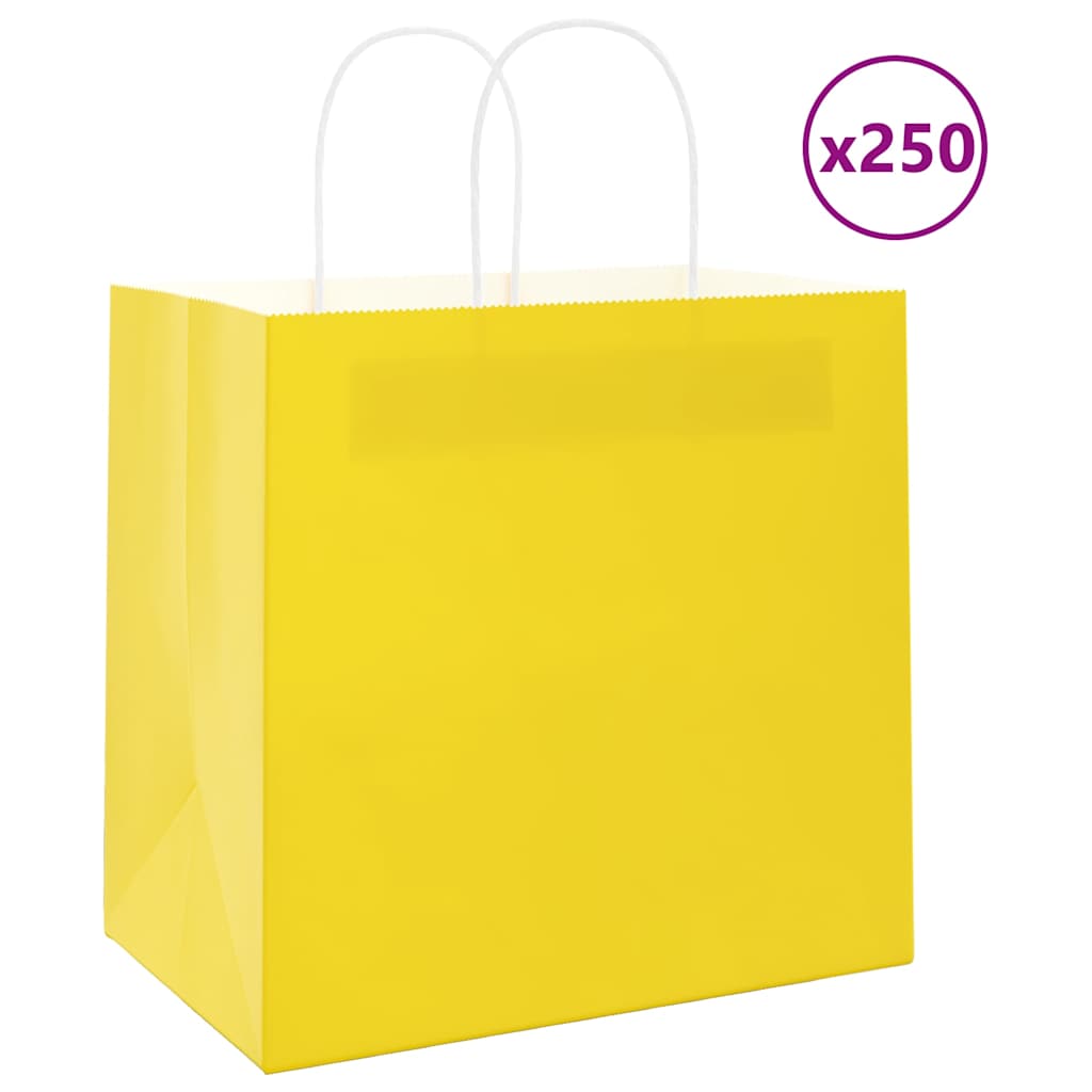 Paper Bags 250 pcs with Handles Yellow 26x17x25 cm - Unbeatable Bargains