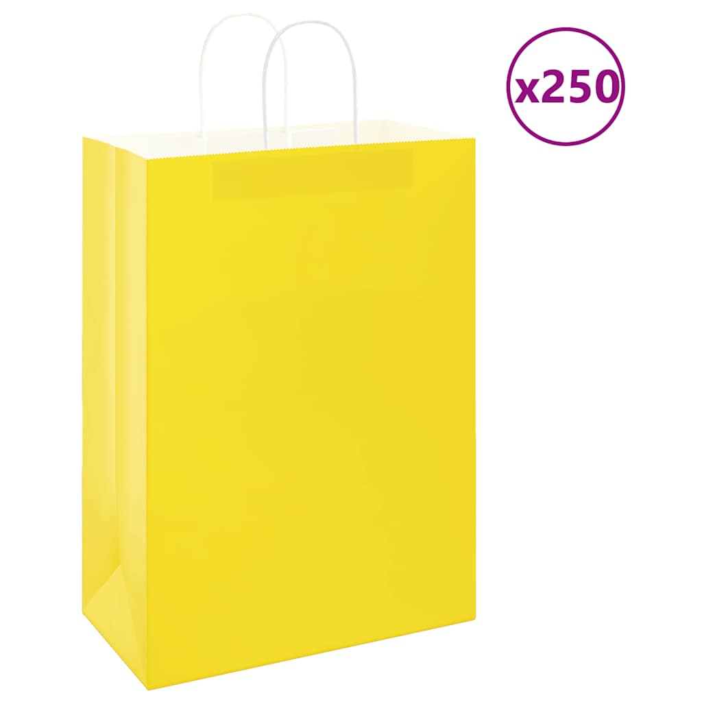 Paper Bags 250 pcs with Handles Yellow 32x17x44 cm - Decor Base