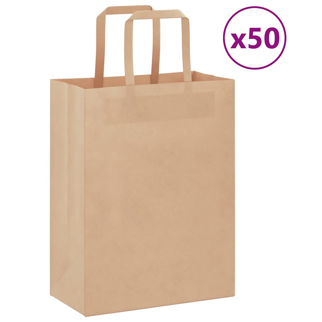 Paper Bags 50 pcs with Handles Brown 21x11x28 cm - Design Hut