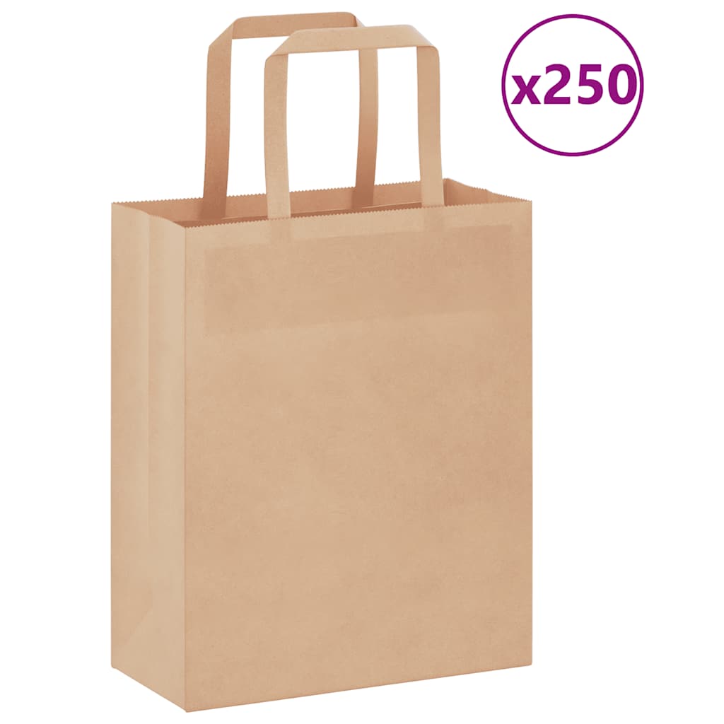 Paper Bags 250 pcs with Handles Brown 18x8x22 cm - Design Hut