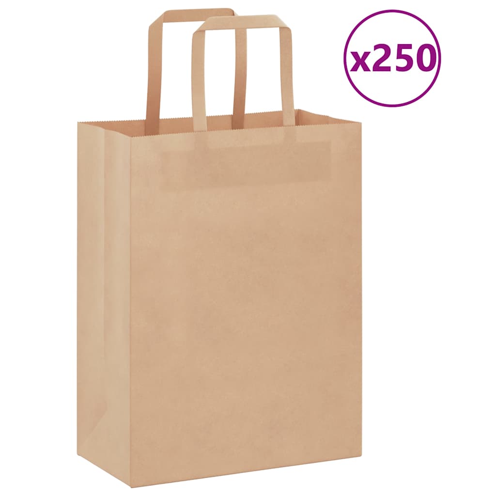 Paper Bags 250 pcs with Handles Brown 21x11x28 cm - Millennium Furniture