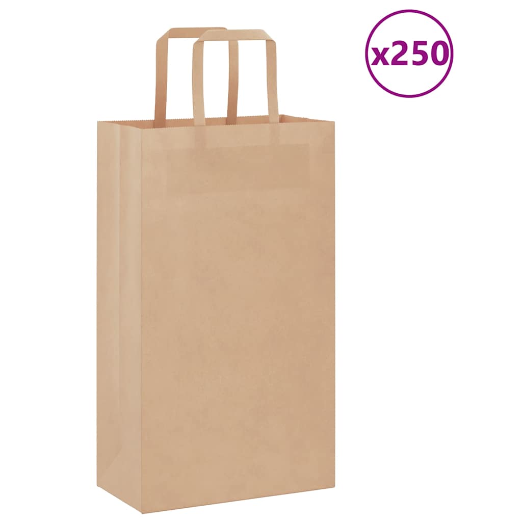 Paper Bags 250 pcs with Handles Brown 21x11x36 cm - Direct Imports