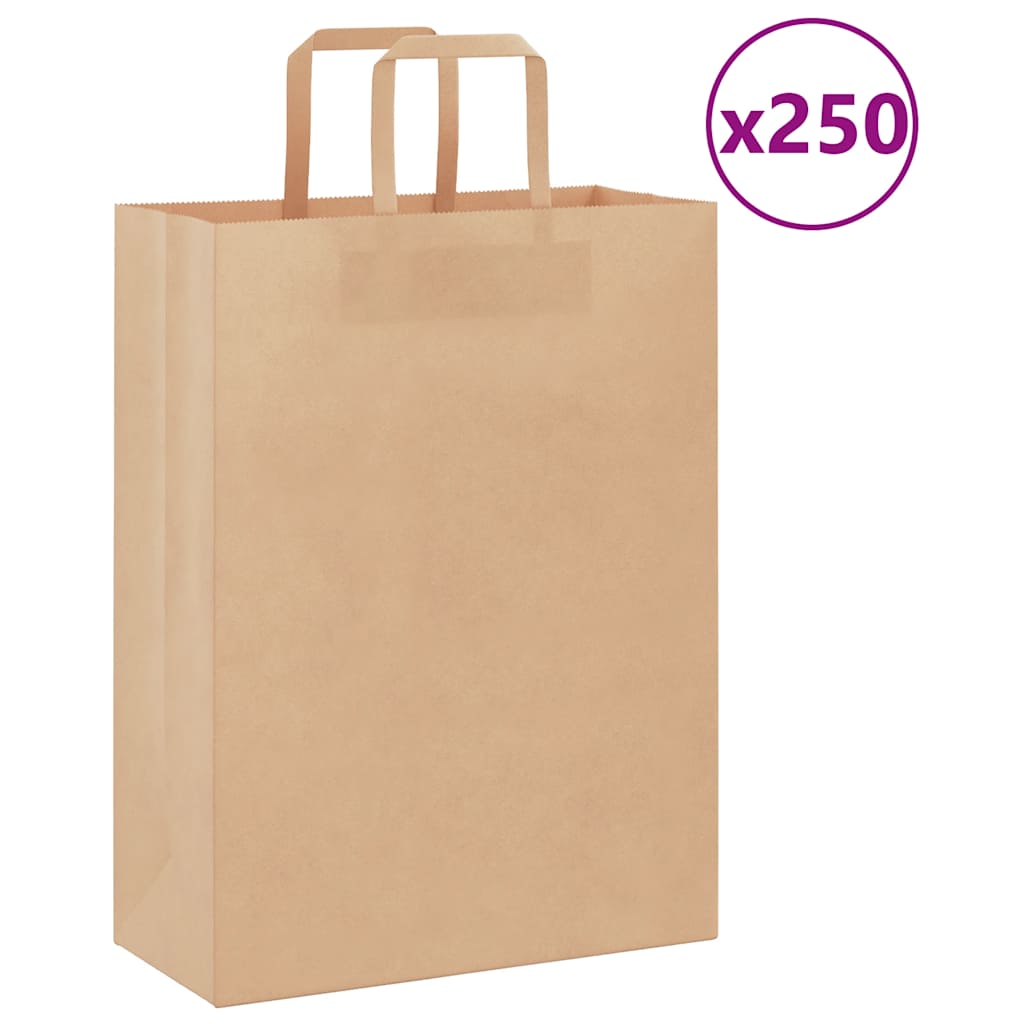 Paper Bags 250 pcs with Handles Brown 26x12x35 cm - Design Hut