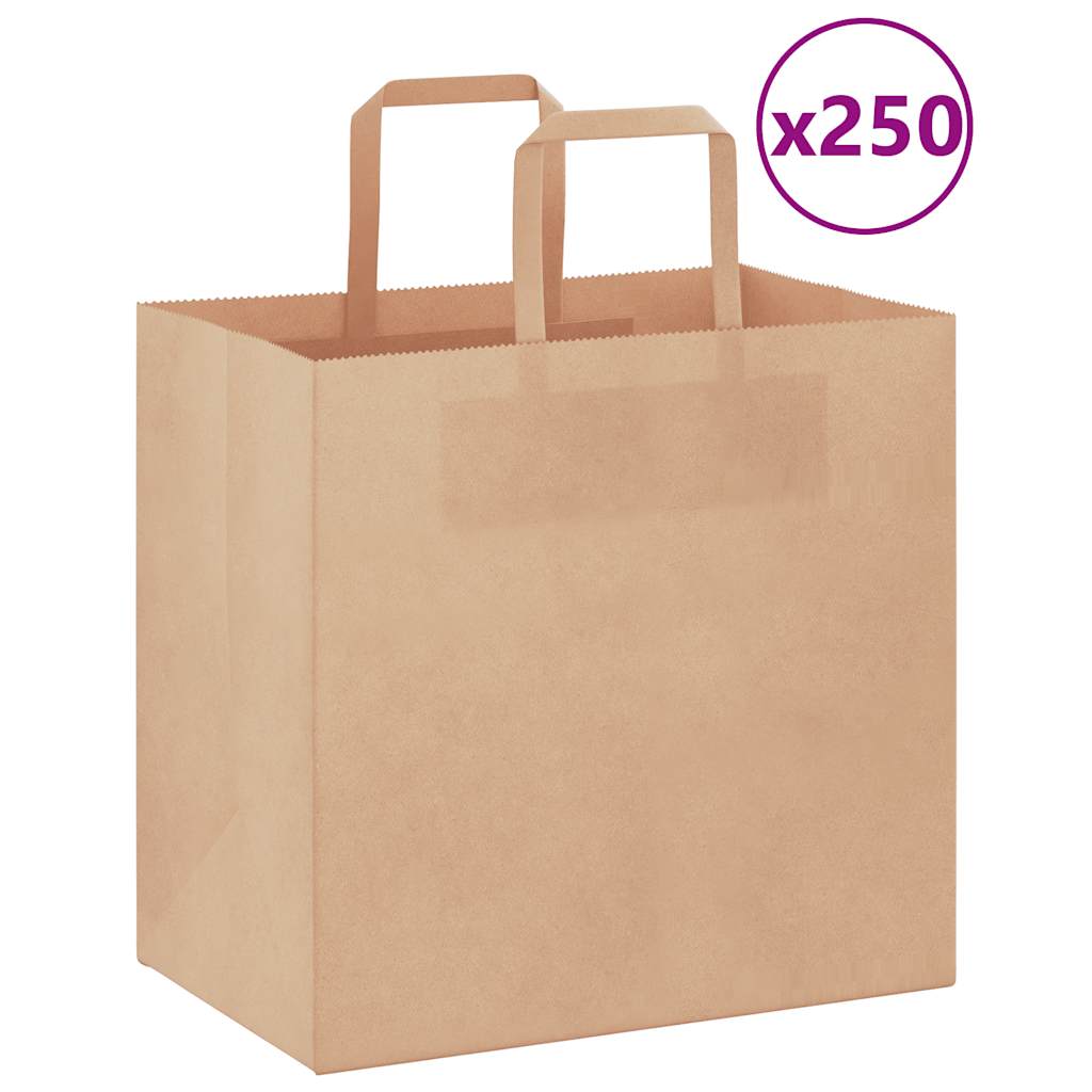 Paper Bags 250 pcs with Handles Brown 26x17x25 cm - Merkel Designers
