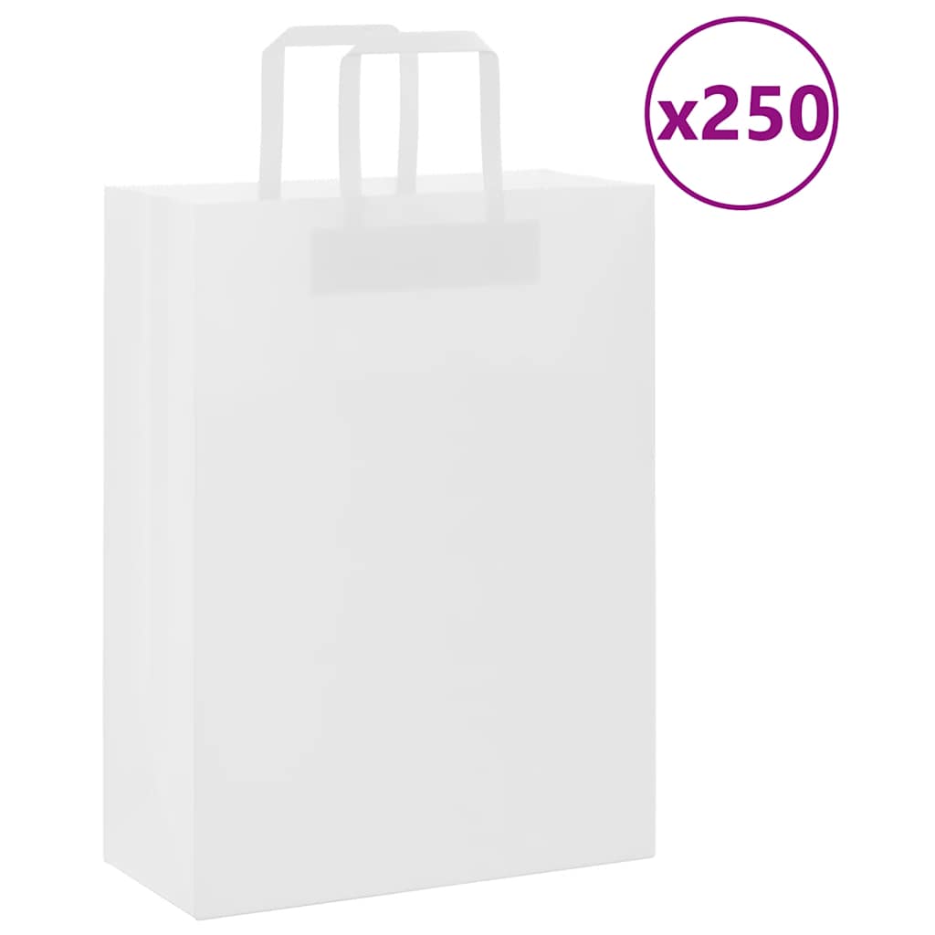 Paper Bags 250 pcs with Handles White 26x12x35 cm - Millennium Furniture