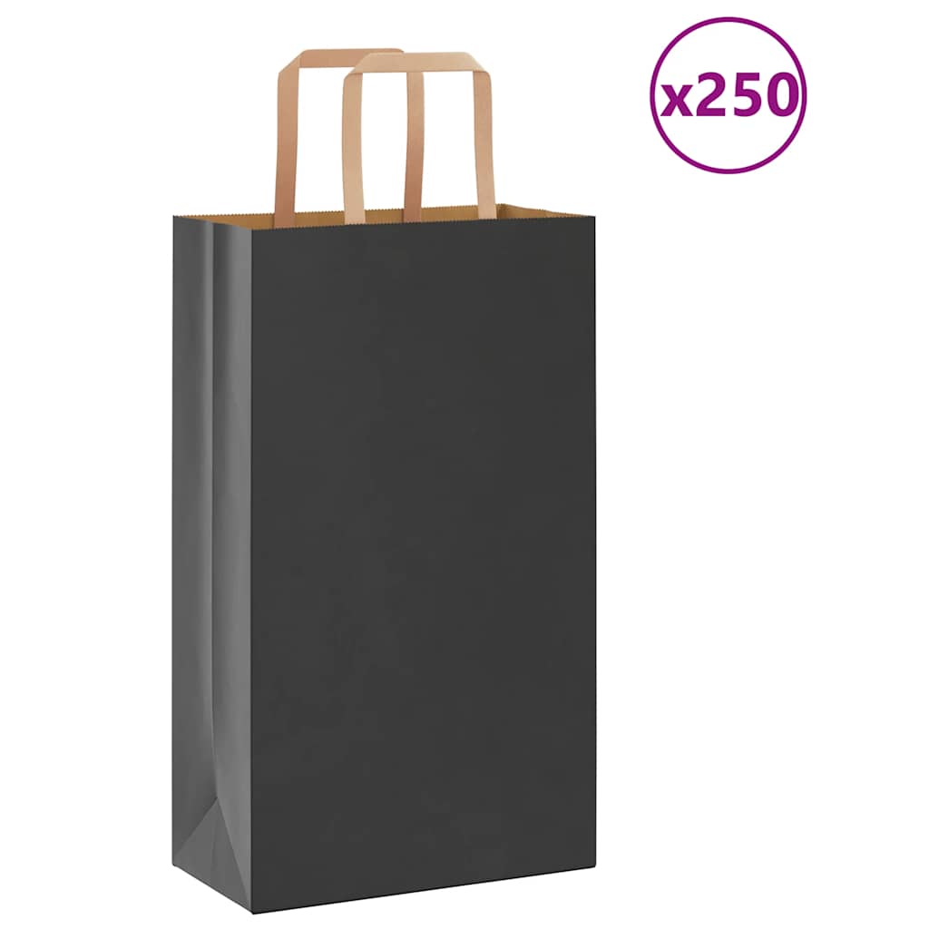 Paper Bags 250 pcs with Handles Black 21x11x36 cm - The Home Maker