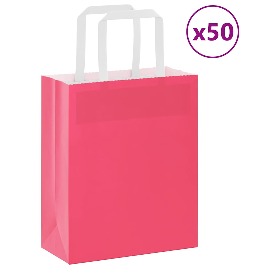 Paper Bags 50 pcs with Handles Pink 18x8x22 cm - Discount Dealers