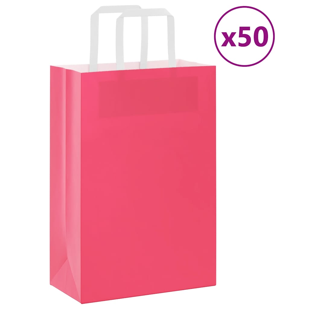 Paper Bags 50 pcs with Handles Pink 21x11x31 cm - The Home Maker