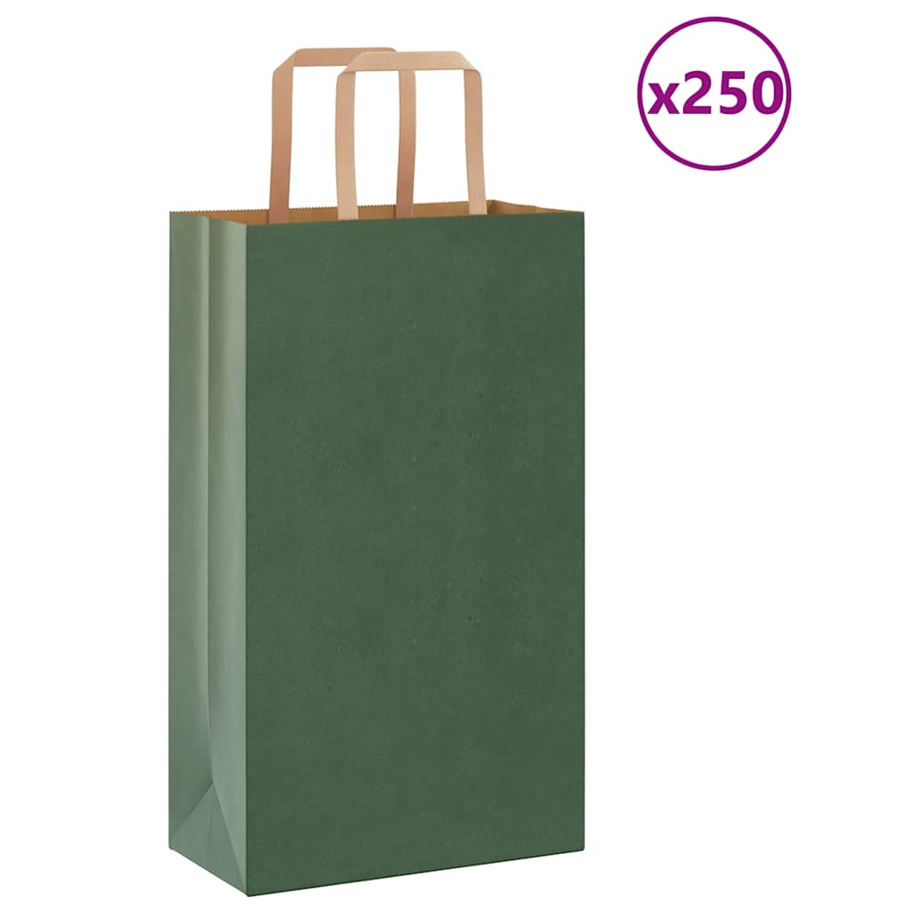 Paper Bags 250 pcs with Handles Green 21x11x36 cm - Brittle & Co
