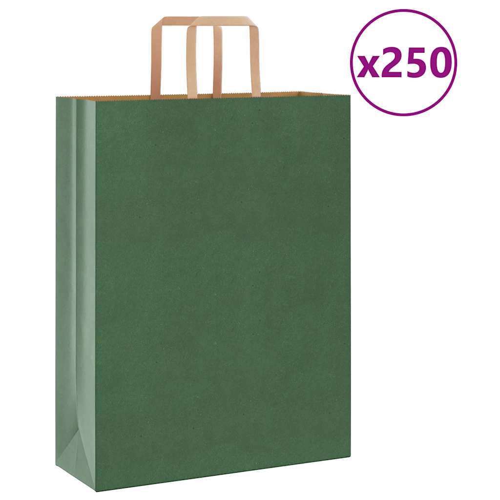 Paper Bags 250 pcs with Handles Green 32x12x42 cm - Merkel Designers