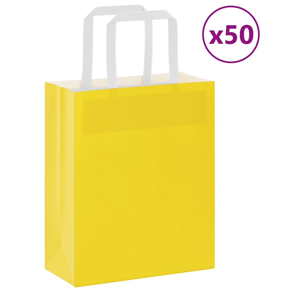Paper Bags 50 pcs with Handles Yellow 18x8x22 cm - All Things Good