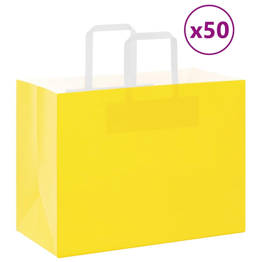 Paper Bags 50 pcs with Handles Yellow 32x17x25 cm - Merlin Deals