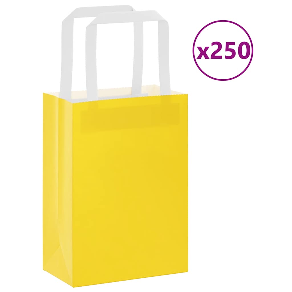 Paper Bags 250 pcs with Handles Yellow 15x8x21 cm - Design Hut