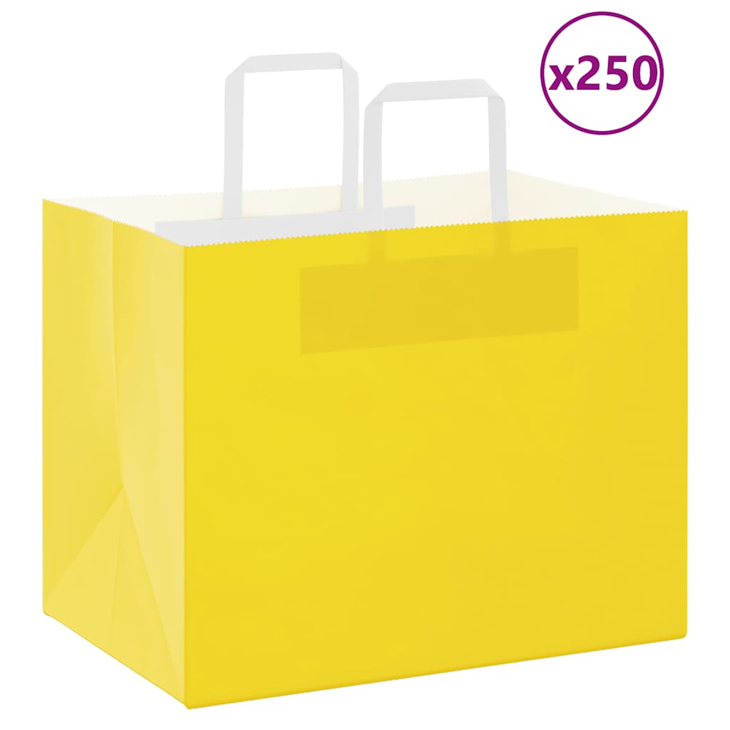 Paper Bags 250 pcs with Handles Yellow 32x22x24 cm - R and M Furniture