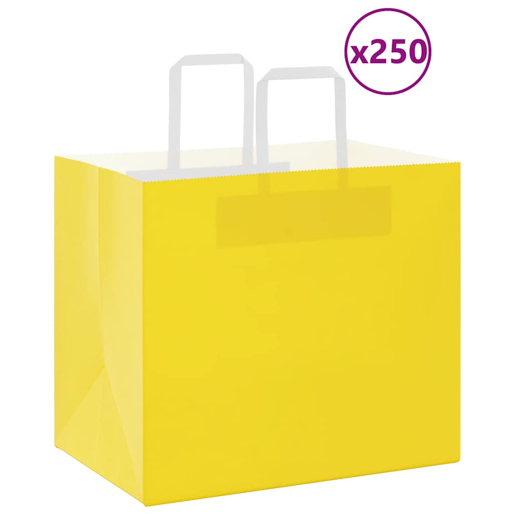 Paper Bags 250 pcs with Handles Yellow 32x22x28 cm - Direct Imports