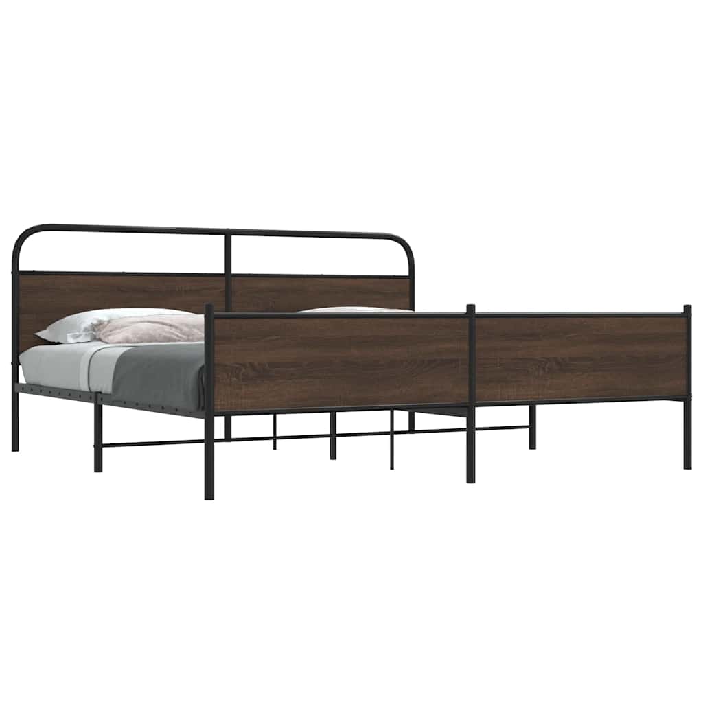 Metal Bedframe Brown Oak 193x203cm - Casper Homes