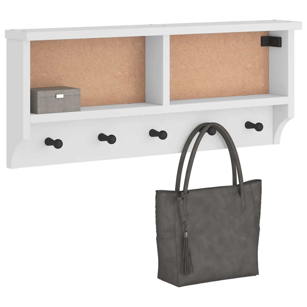 Wall-mounted Coat Rack SANDNES White 87x12x35 cm Solid Wood Pine - Merlin Deals