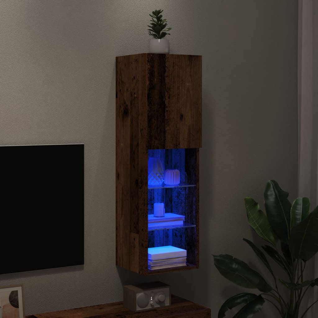 TV Cabinet with LED Lights Old Wood 30.5x30x102 cm - Casper Homes
