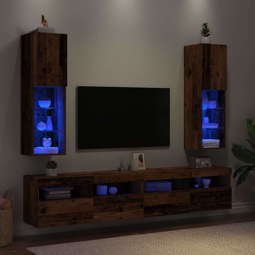TV Cabinets with LED Lights 2 pcs Old Wood 30.5x30x102 cm - All Things Good