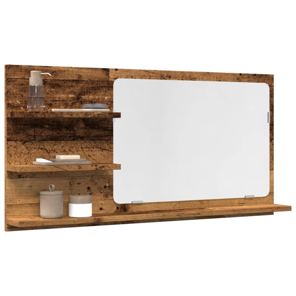 Bathroom Mirror Cabinet Old Wood 90x11x45 cm Engineered Wood - Decor Base