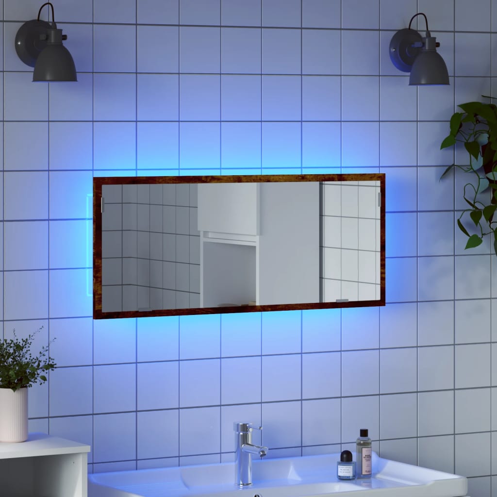 LED Bathroom Mirror Smoked Oak 100x8.5x37 cm Engineered Wood - All Things Good