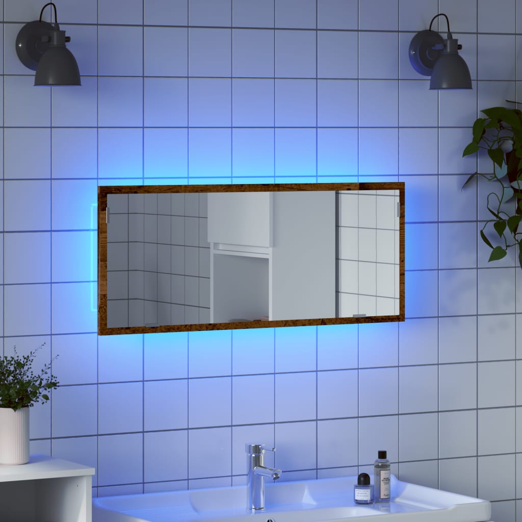 LED Bathroom Mirror Old Wood 100x8.5x37 cm Engineered Wood - Unbeatable Bargains