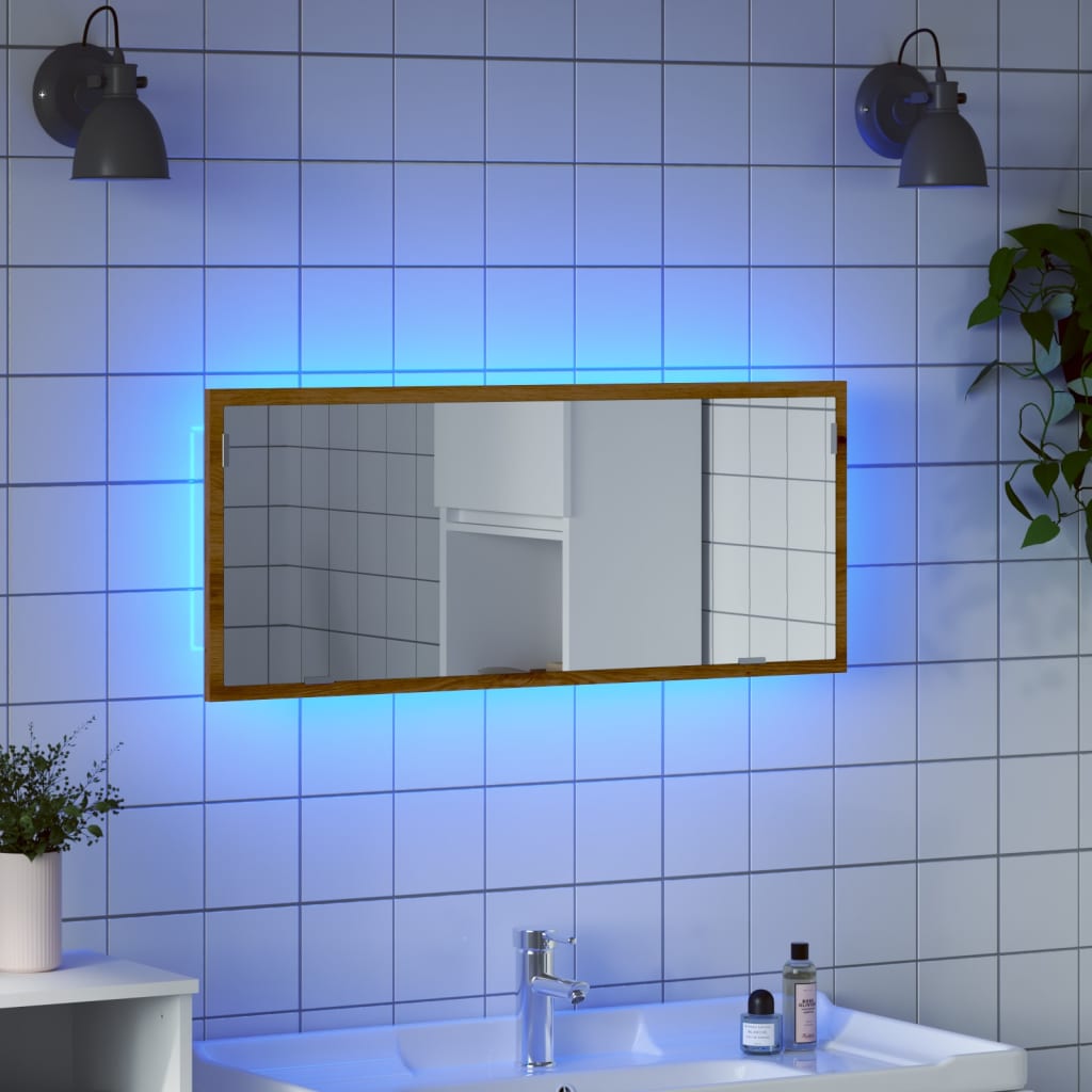 LED Bathroom Mirror Artisan Oak 100x8.5x37 cm Engineered Wood - Merkel Designers