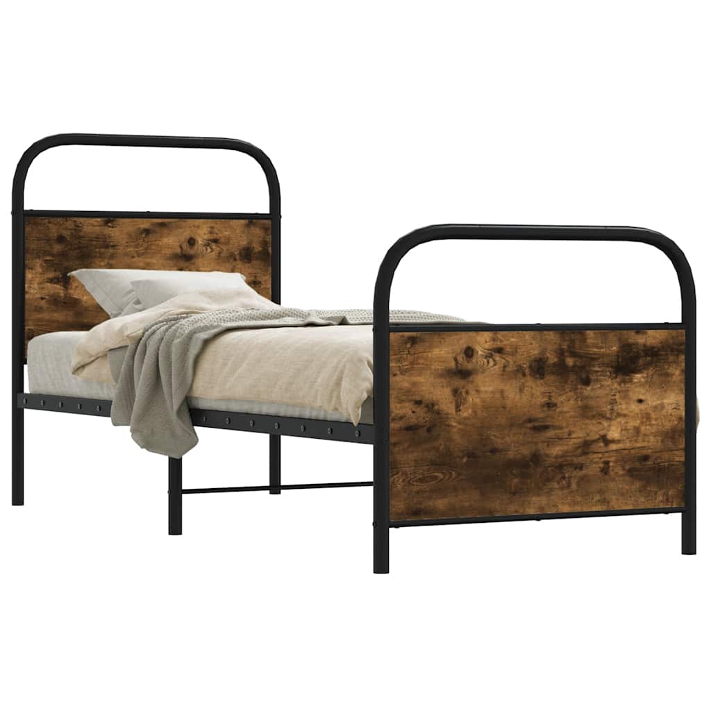 Bedframe 75x190cm Small Single Smoked Oak Engineered Wood - Discount Dealers