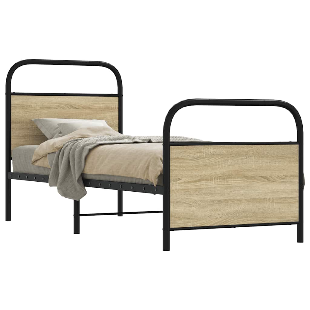Bedframe 75x190cm Small Single Sonoma Oak Engineered Wood - Discount Dealers