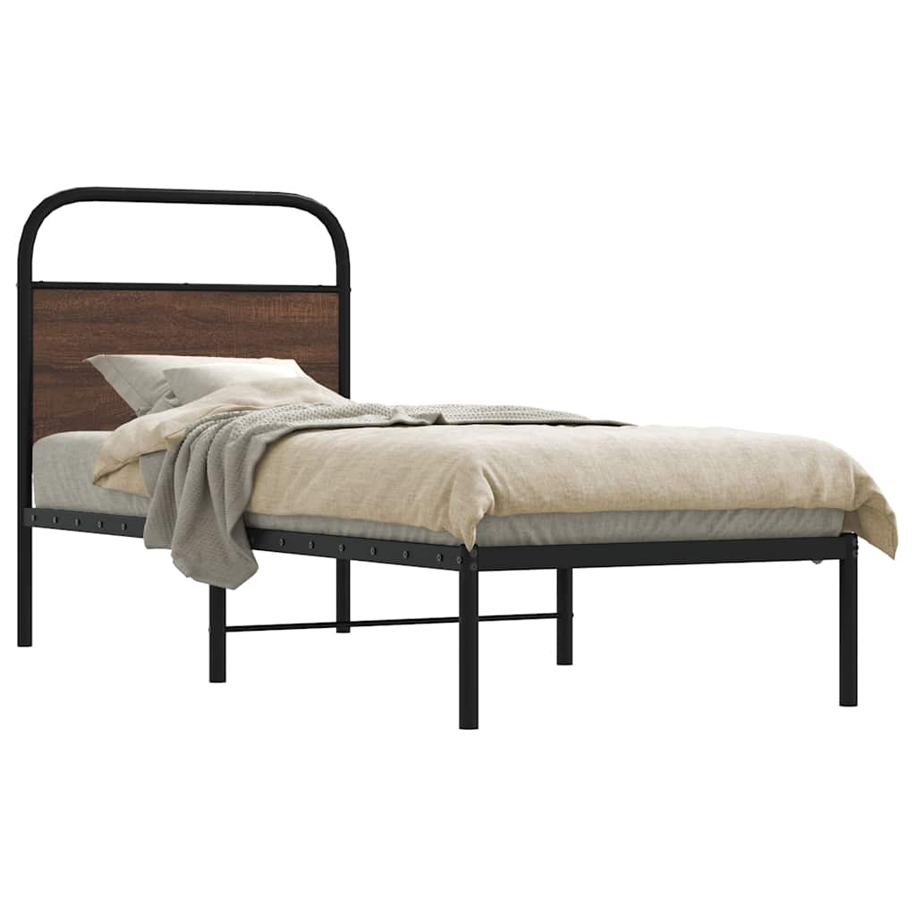 Bedframe 75x190cm Small Single Brown Oak Engineered Wood - Design Hut