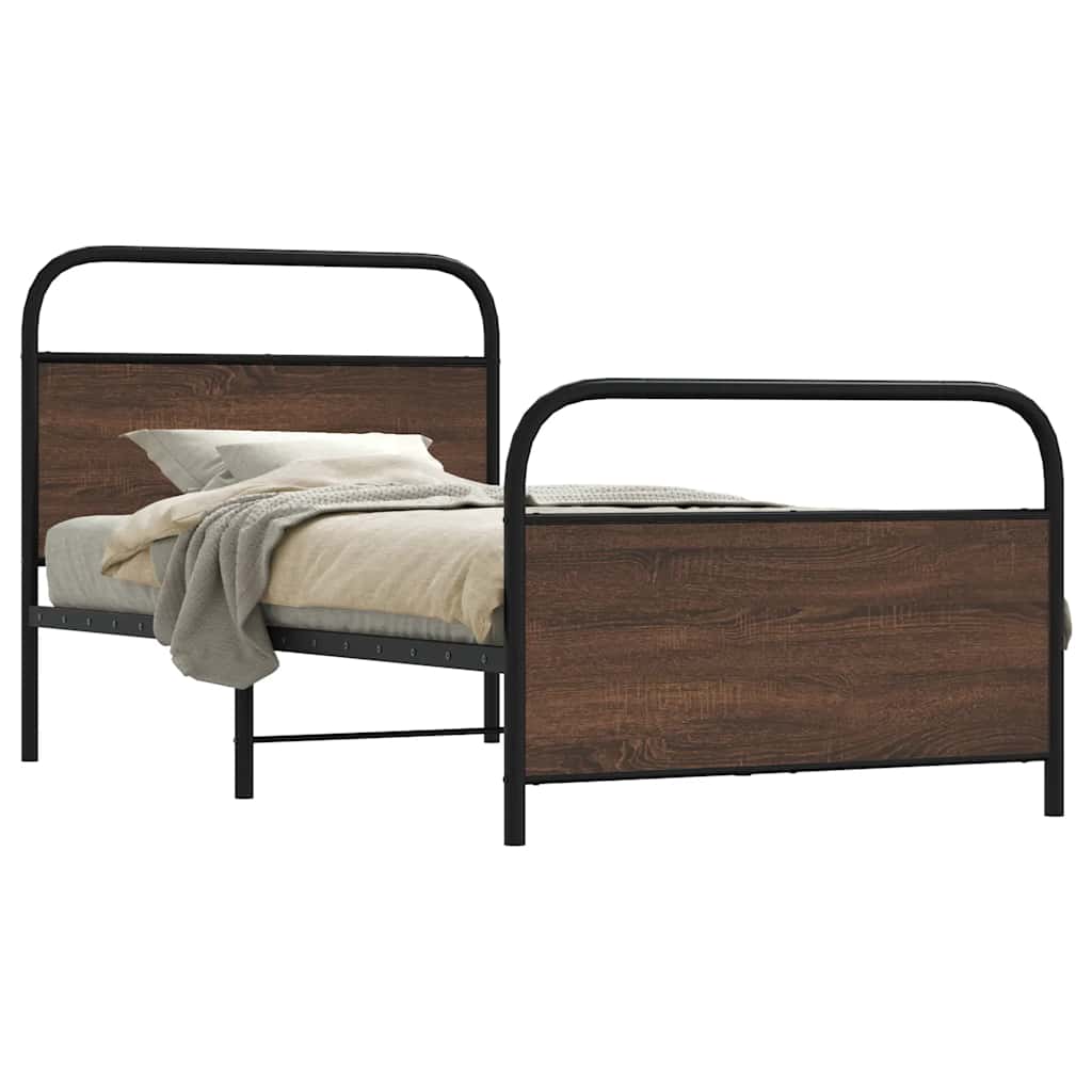 Bedframe 90x190cm Single Brown Oak Engineered Wood - Merkel Designers