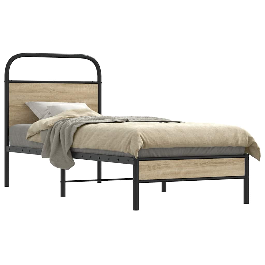 Bedframe 75x190cm Smoked Oak Engineered Wood - All Things Good