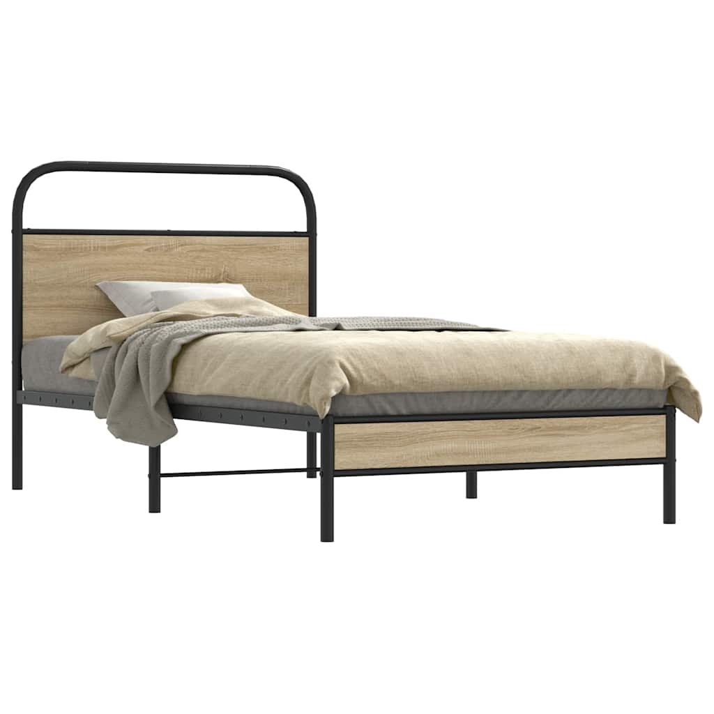 Bedframe 107x203cm Smoked Oak Engineered Wood - Unbeatable Bargains