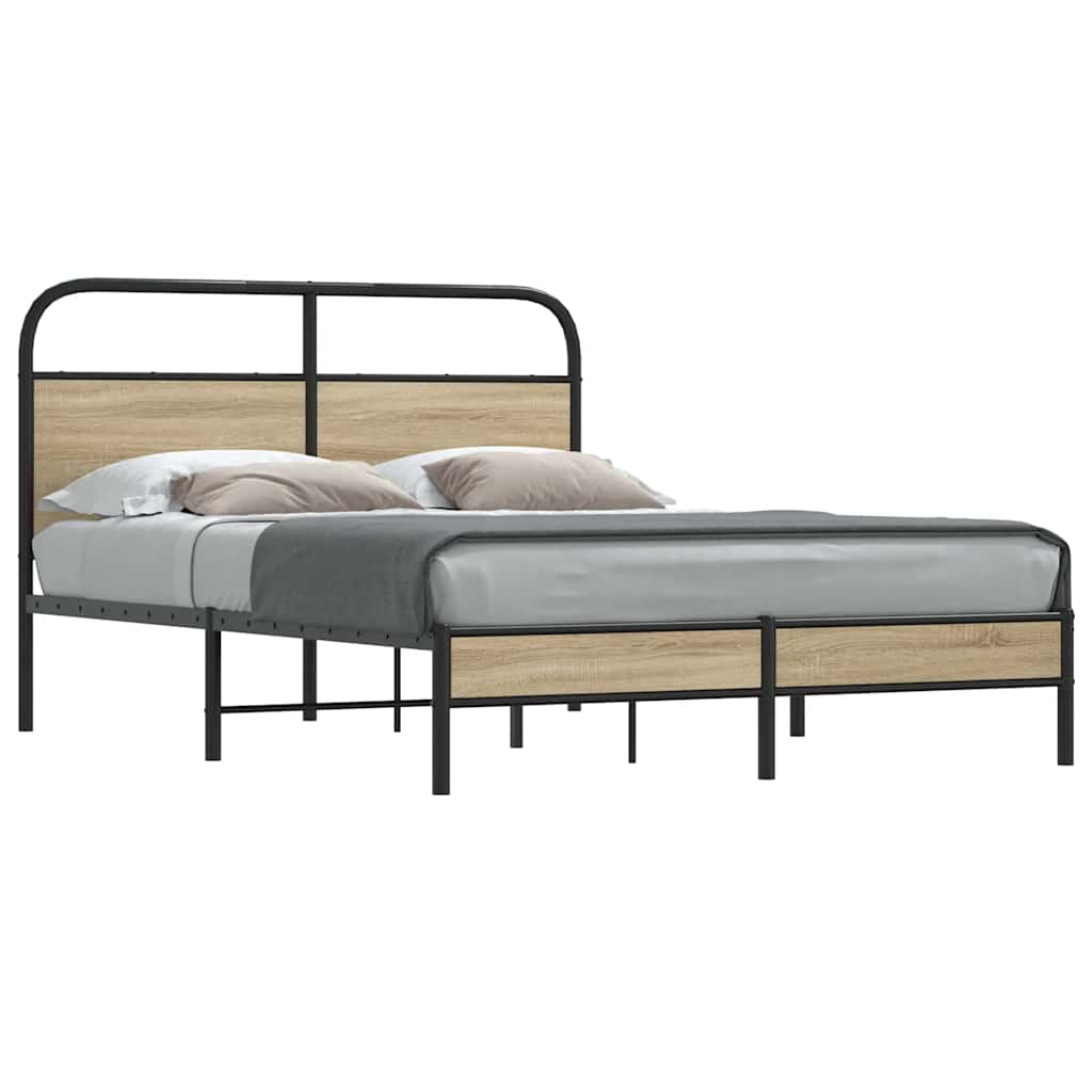 Bedframe 140x200cm Smoked Oak Engineered Wood - Brittle & Co