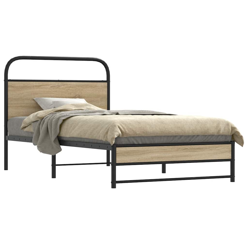 Bedframe 90x190cm Smoked Oak Engineered Wood - All Things Good