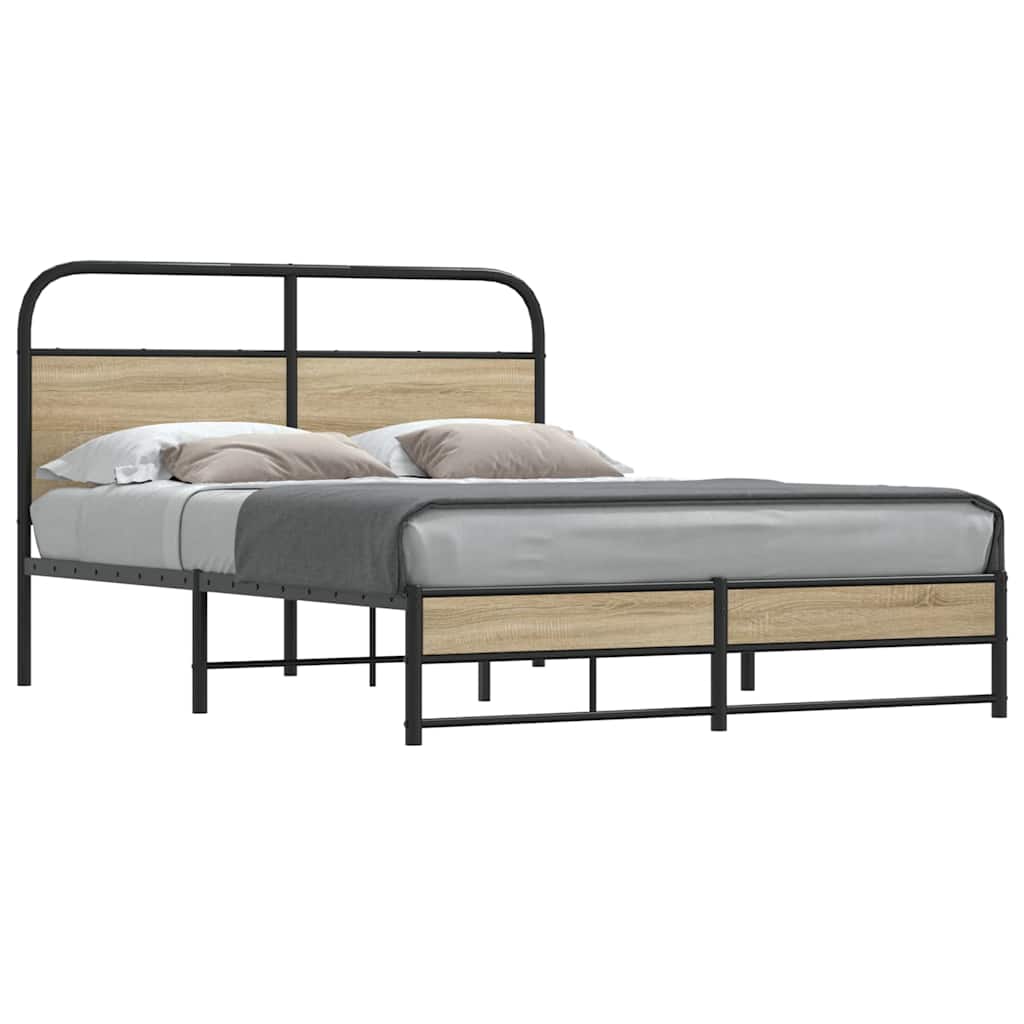 Bedframe 140x190cm Smoked Oak Engineered Wood - The Home Maker