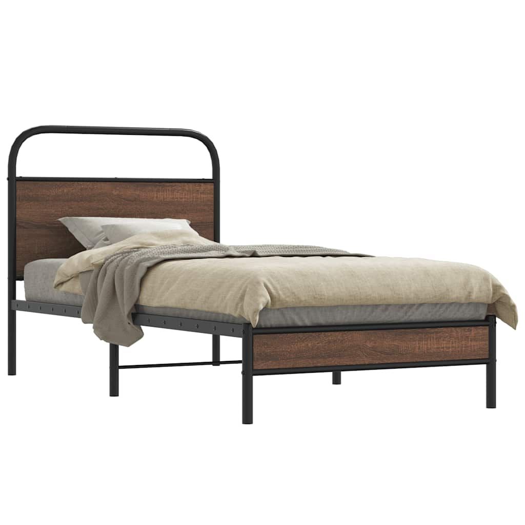 Bedframe 90x190cm Brown Oak Engineered Wood - Design Hut