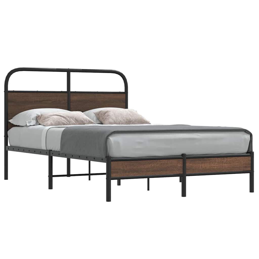 Bedframe 140x200cm Brown Oak Engineered Wood - Design Hut