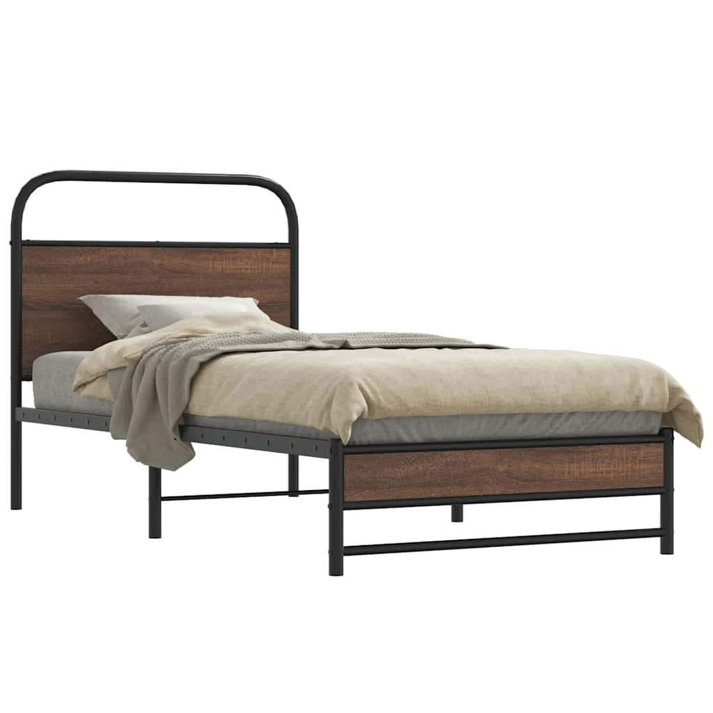 Bedframe 100x190cm Brown Oak Engineered Wood - Merkel Designers