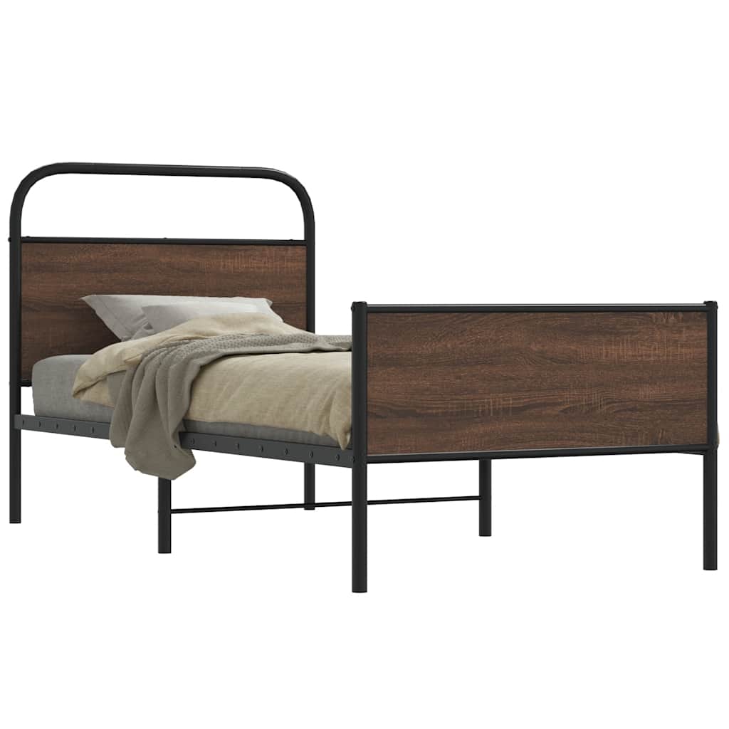 Bedframe 100x190cm Brown Oak Engineered Wood - Merlin Deals