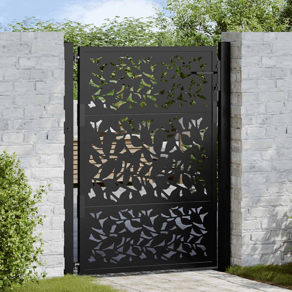 Garden Gate Black 105x130 cm Steel Leaf Design - Decor Base