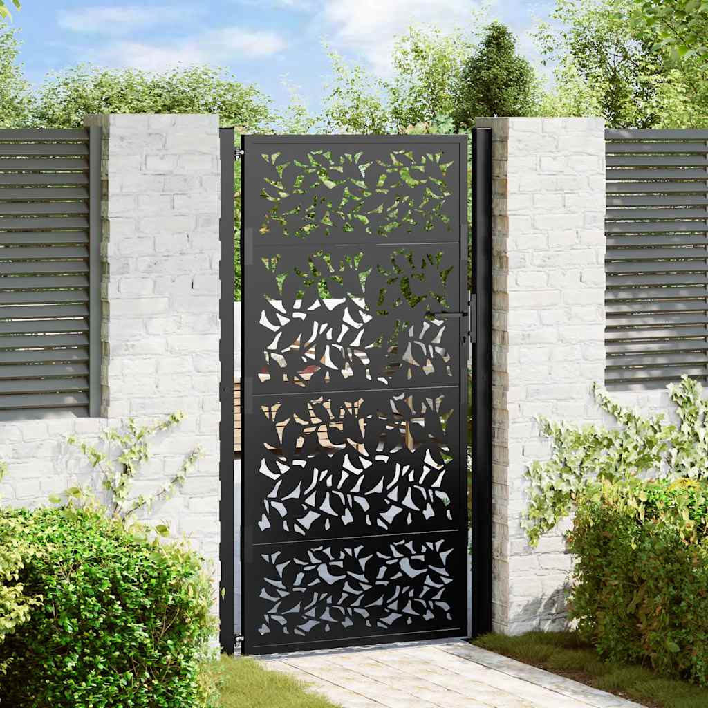 Garden Gate Black 105x180 cm Steel Leaf Design - Casper Homes